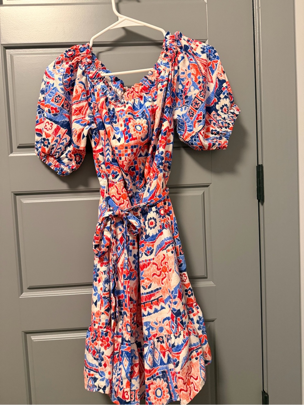 Loft Scribble Ruffle Off the Shoulder Mini Dress LARGE